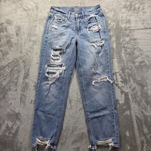 American Eagle Jeans Womens 4 Short Blue 90s Straight Distressed Ripped Denim